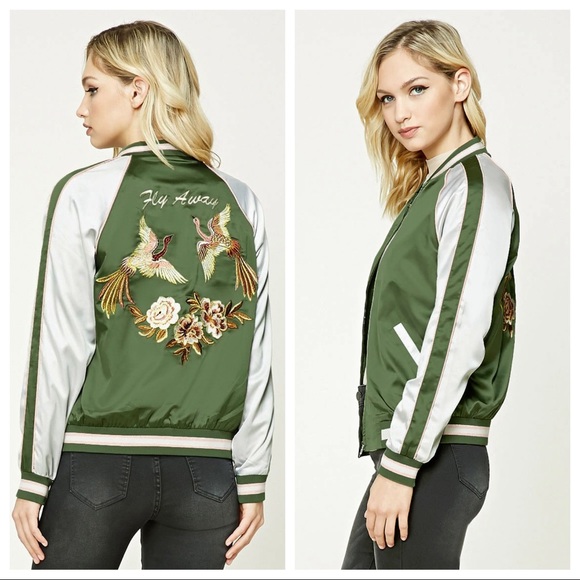 Forever 21 Jackets & Blazers - FOREVER 21 Fly Away Oriental Satin Bomber Jacket S